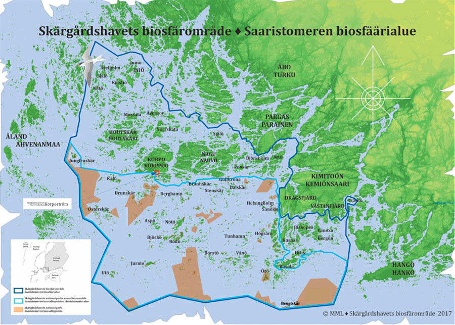 Karta över biosfärområdet Skärgårdshavet