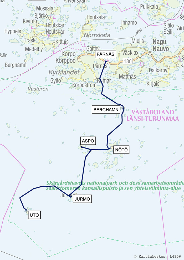 Karta från Pärnäs till Nötö